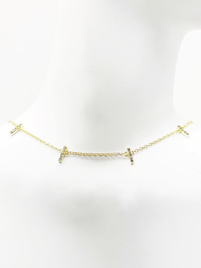 7 Bar Cz  Diamond Choker Necklace