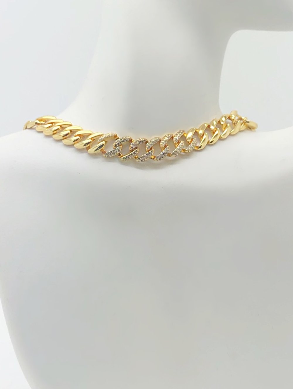 HEAVY CURB LINK PARTIAL CZ CHAIN CHOKER