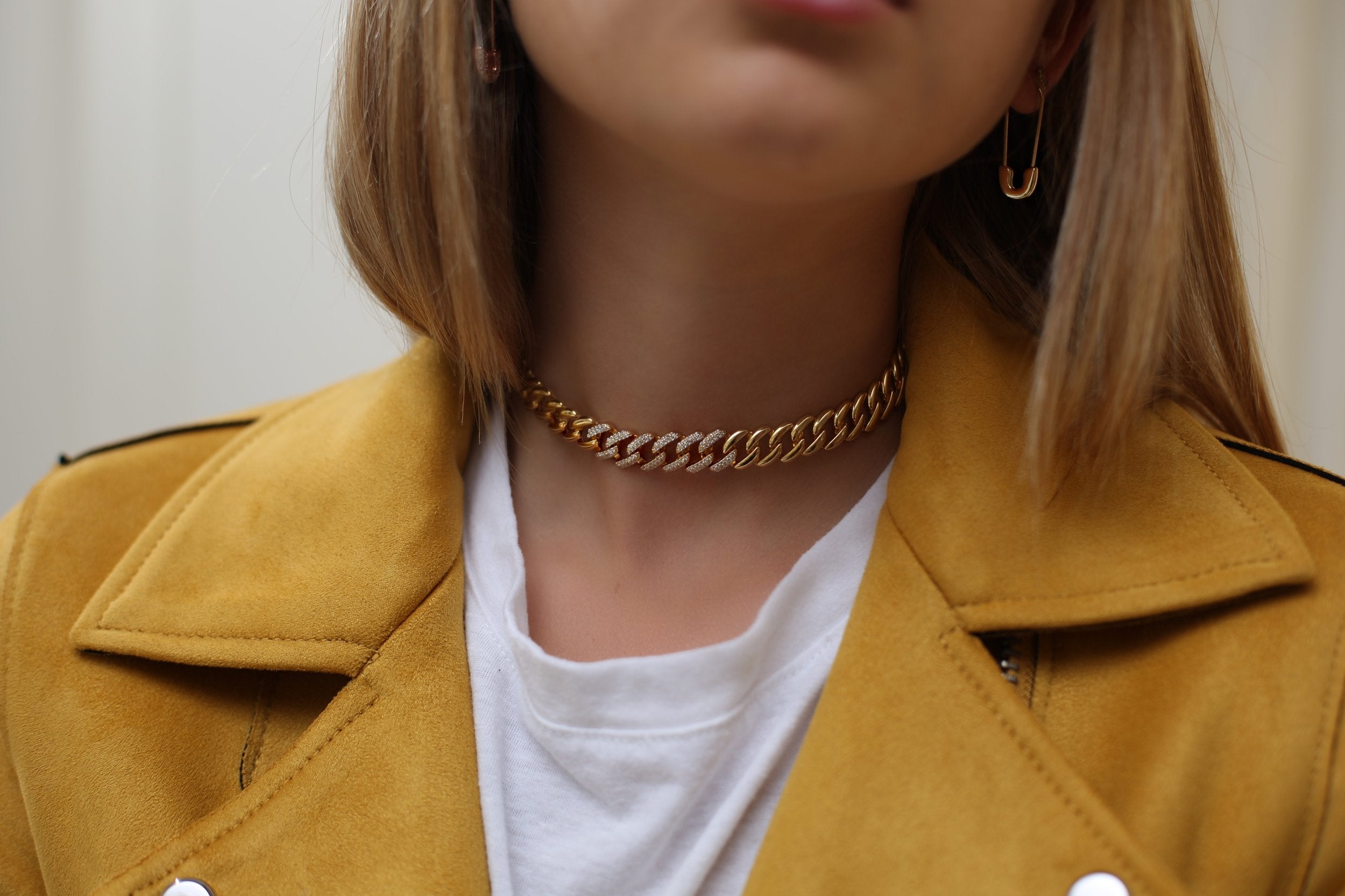 HEAVY CURB LINK PARTIAL CZ CHAIN CHOKER