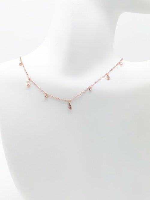 ALTERNATING CZ STUD + CZ TEARDROP SHAKER CHOKER NECKLACE