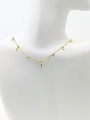 ALTERNATING CZ STUD + CZ TEARDROP SHAKER CHOKER NECKLACE