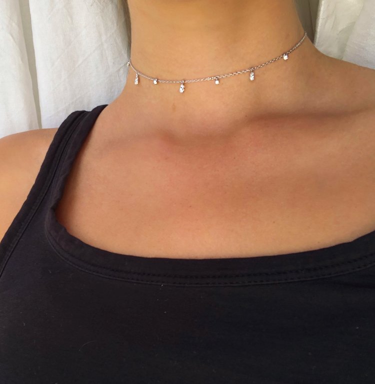 ALTERNATING CZ STUD + CZ TEARDROP SHAKER CHOKER NECKLACE