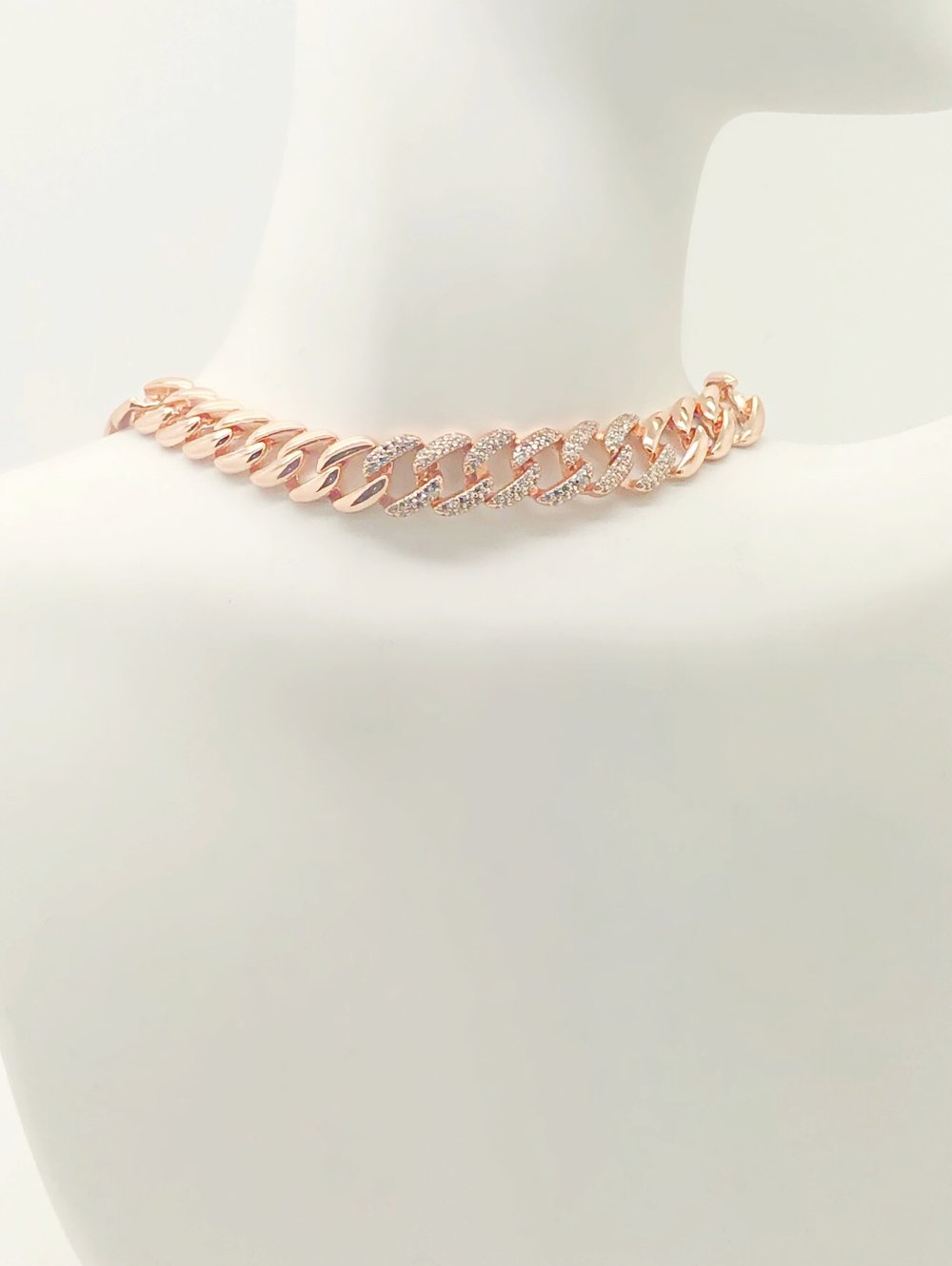 HEAVY CURB LINK PARTIAL CZ CHAIN CHOKER