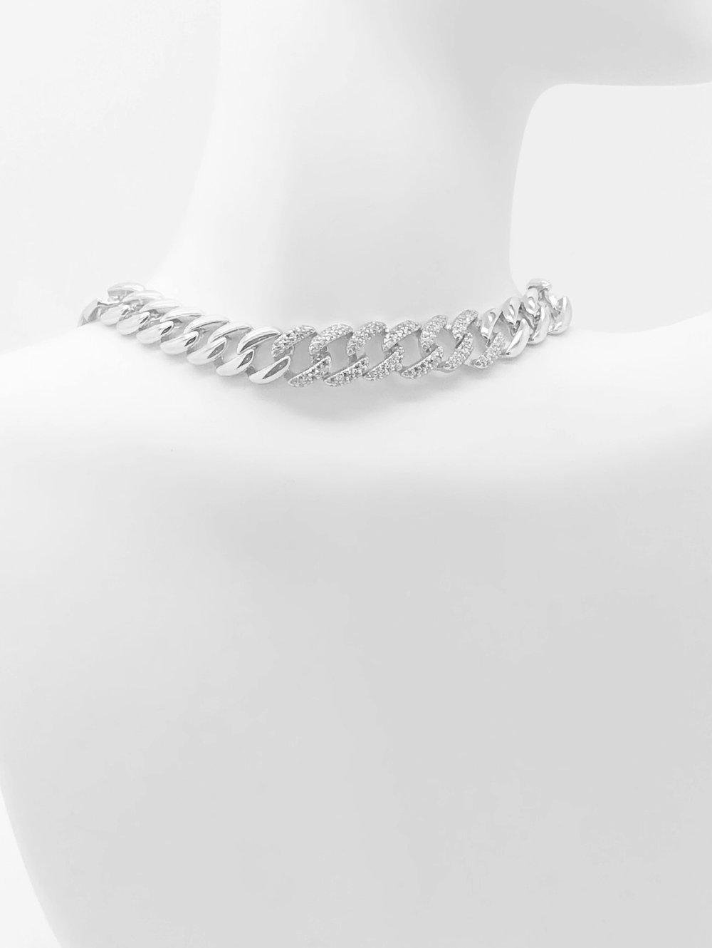 HEAVY CURB LINK PARTIAL CZ CHAIN CHOKER