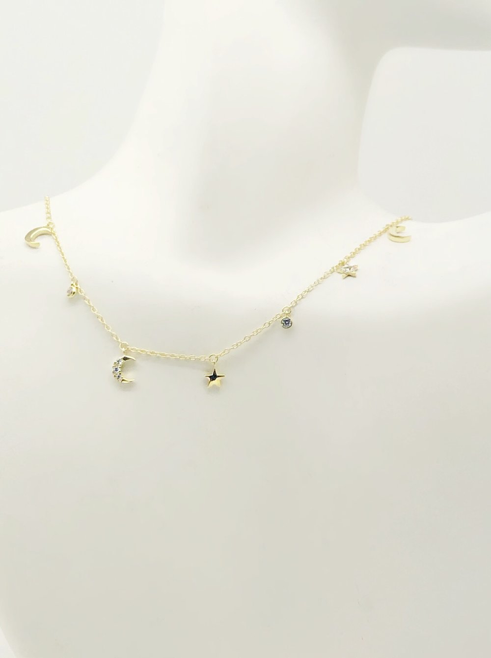 STAR AND MOON SHAKER CZ CHOKER NECKLACE