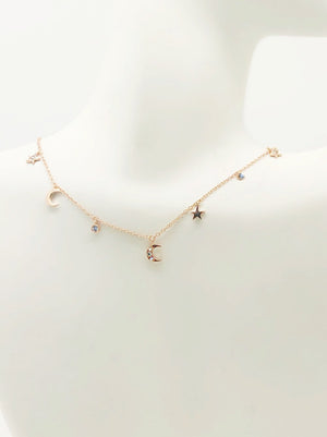 STAR AND MOON SHAKER CZ CHOKER NECKLACE