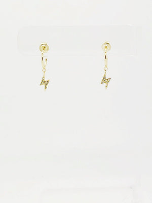 CZ THUNDERBOLT CHARM MINI HOOP EARRINGS