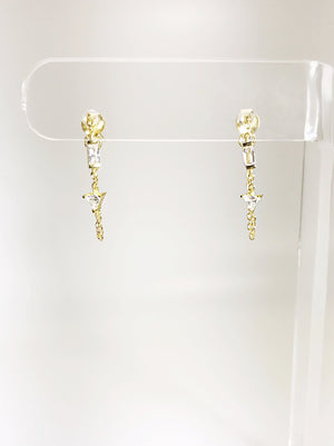 DOUBLE CZ STONE CHAIN EARRING