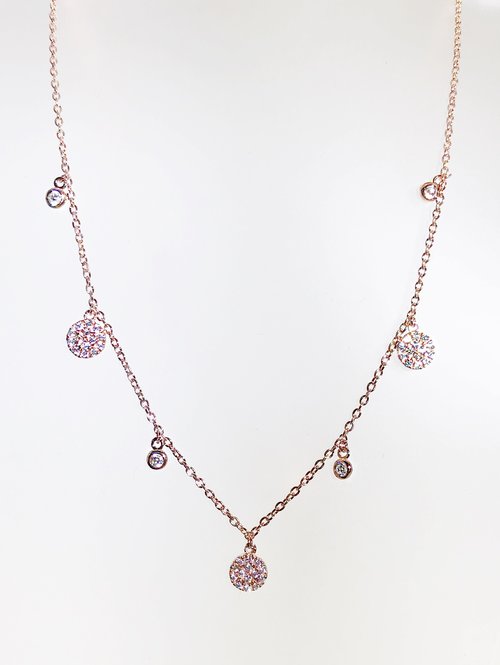 SINCLE + PAVE ROUND CZ ALTERNATING SHAKER NECKLACE