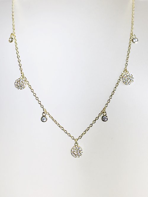 SINCLE + PAVE ROUND CZ ALTERNATING SHAKER NECKLACE