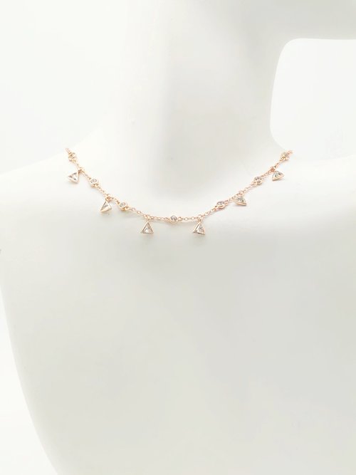 ALTERNATING CIRCULAR + TRIANGULAR CZ SHAKER CHOKER NECKLACE