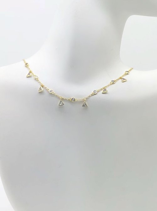 ALTERNATING CIRCULAR + TRIANGULAR CZ SHAKER CHOKER NECKLACE