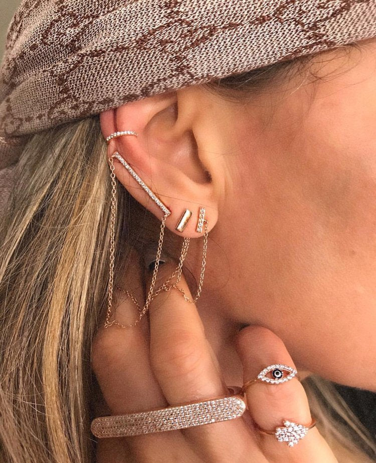 CZ BAR AND CHAIN EAR CLIMBER