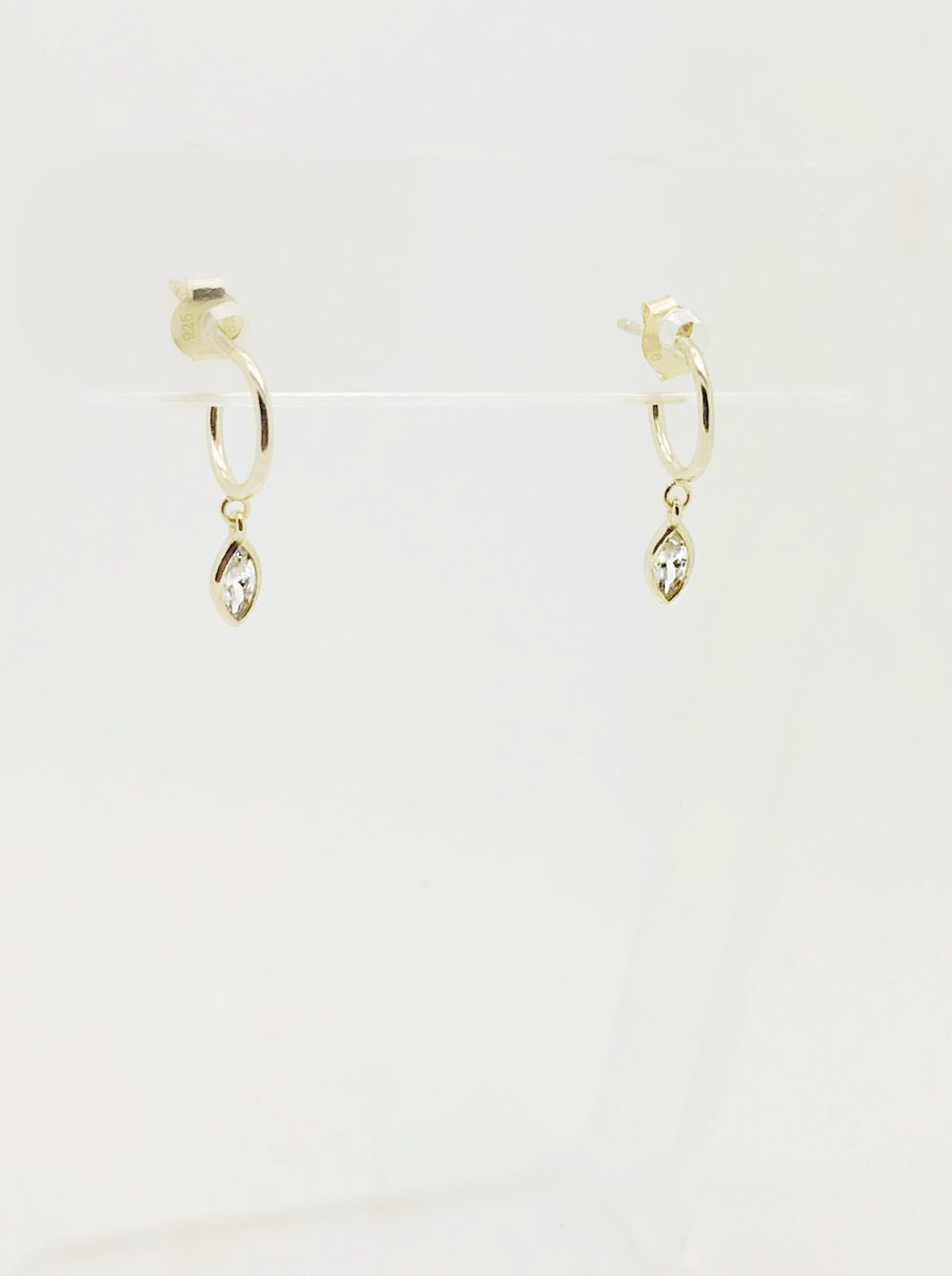 SINGLE CZ TEARDROP CHARM MINI HOOP EARRINGS