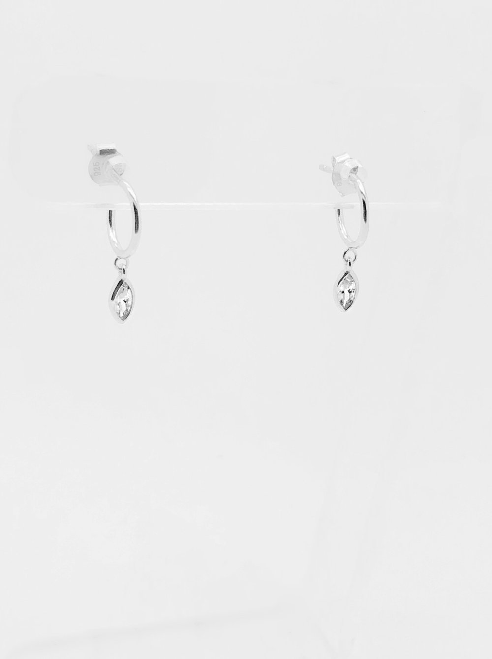 SINGLE CZ TEARDROP CHARM MINI HOOP EARRINGS