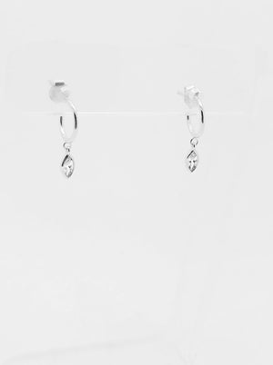 SINGLE CZ TEARDROP CHARM MINI HOOP EARRINGS