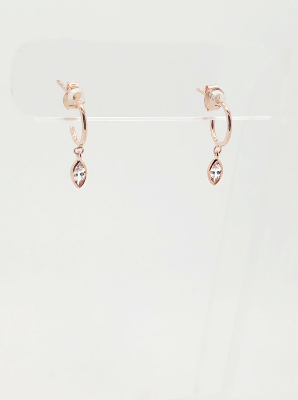 SINGLE CZ TEARDROP CHARM MINI HOOP EARRINGS