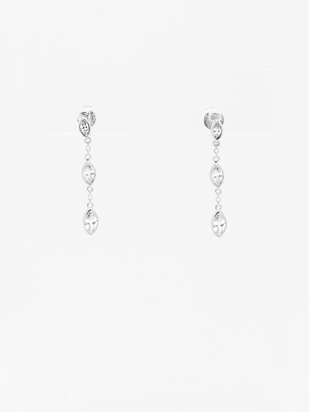 3-CZ TEARDROP DROP EARRINGS