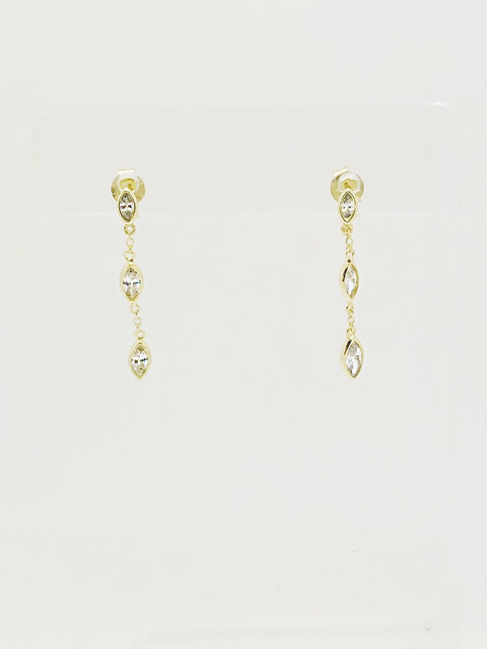 3-CZ TEARDROP DROP EARRINGS