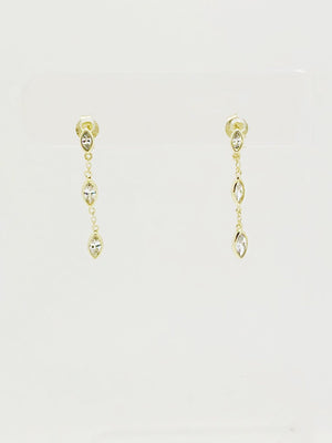 3-CZ TEARDROP DROP EARRINGS