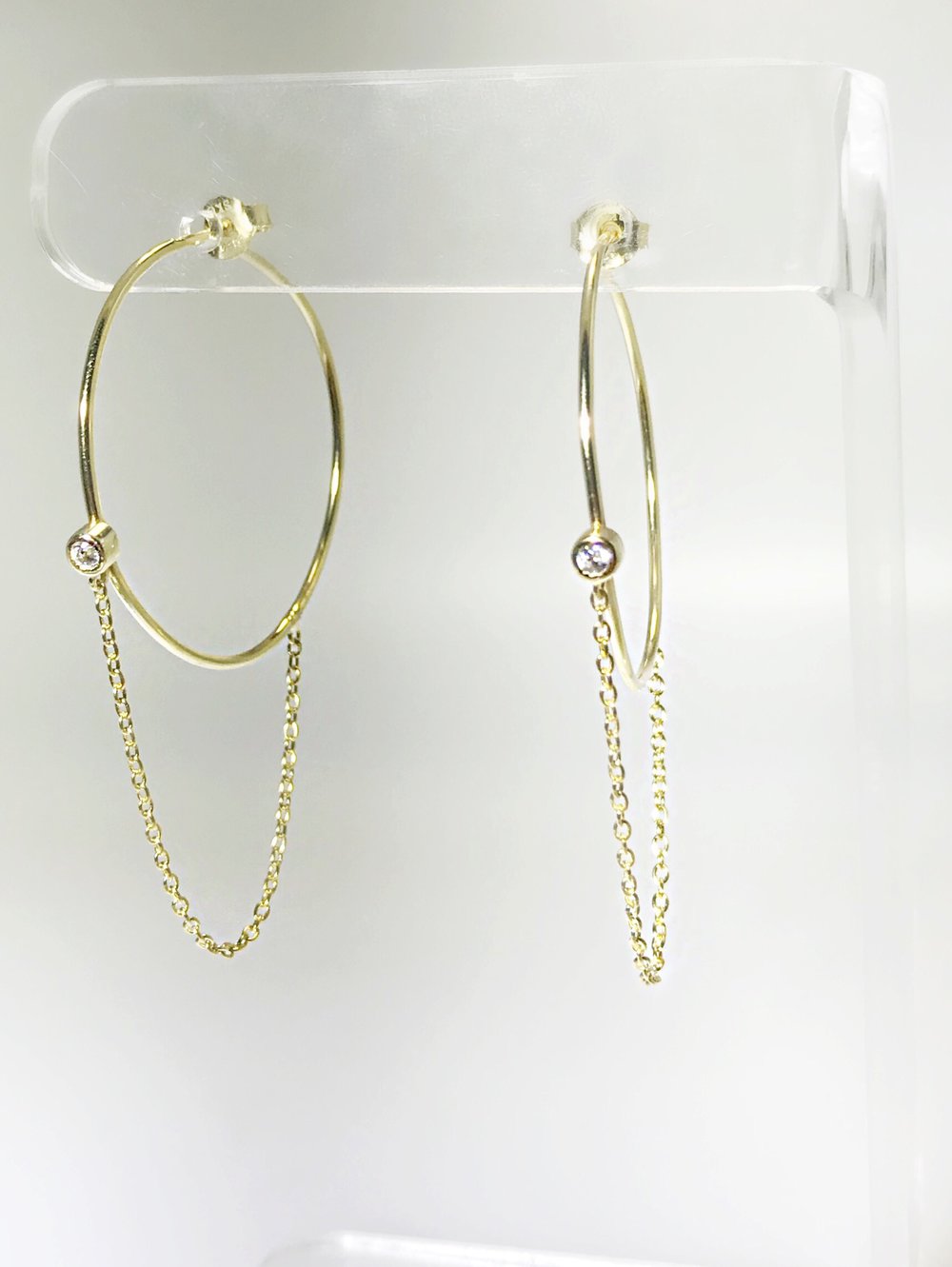 CHAIN + CZ HOOP EARRINGS