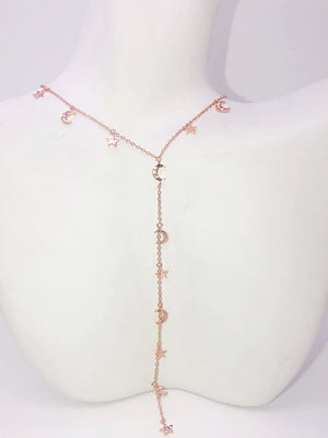 STAR AND MOON CZ LARIAT NECKLACE