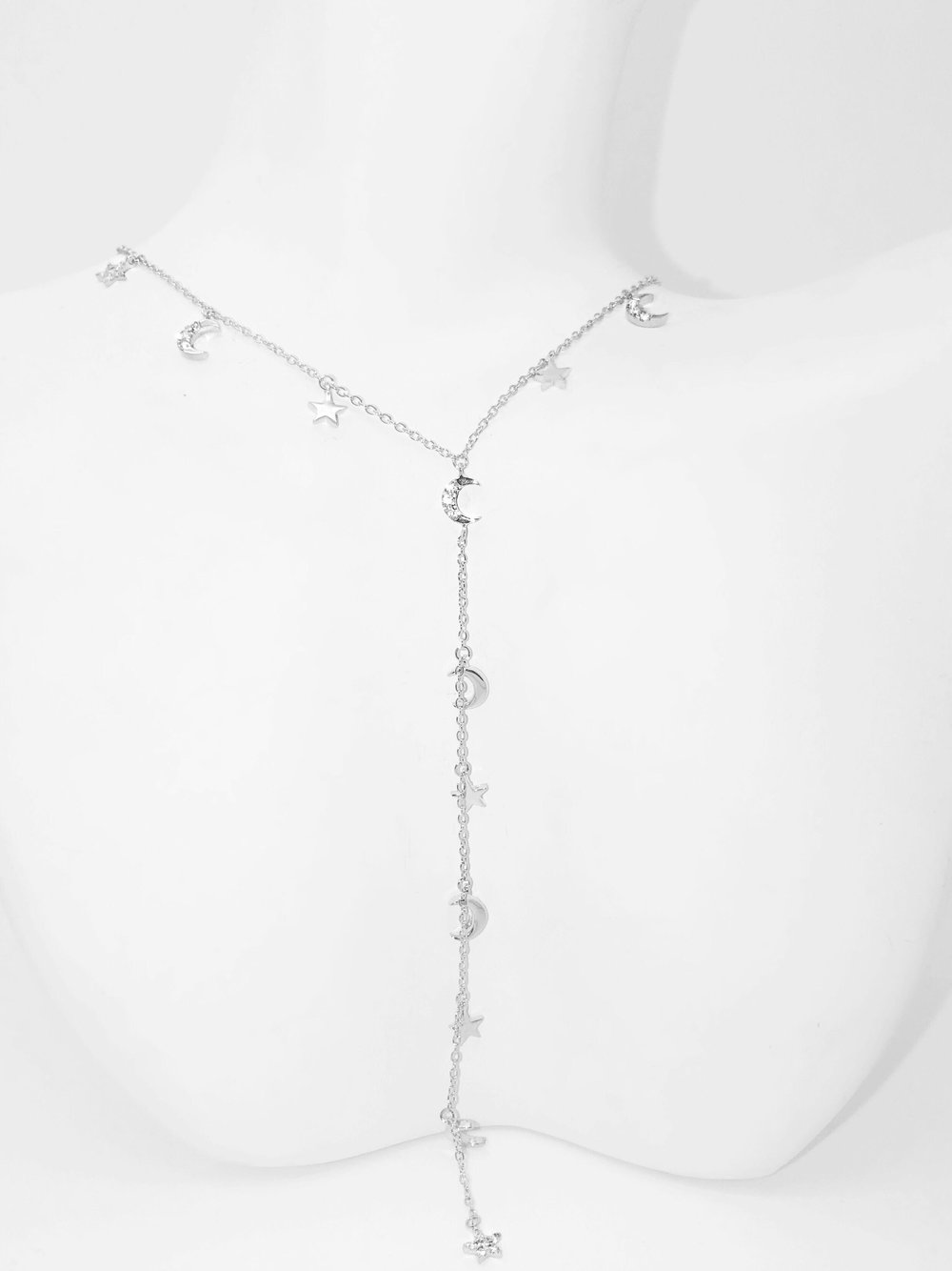 STAR AND MOON CZ LARIAT NECKLACE