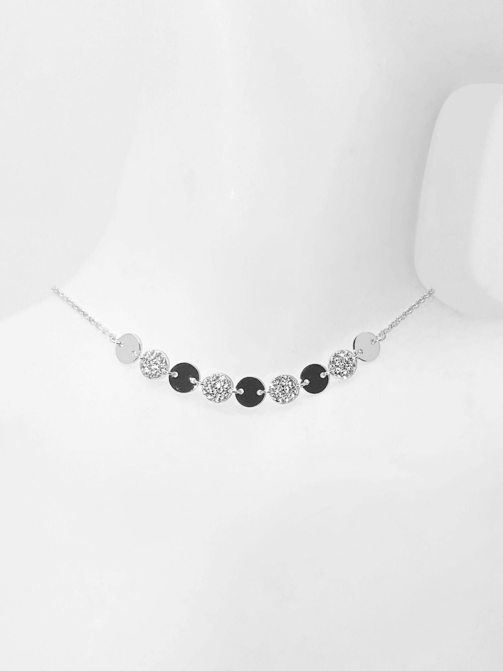 ALTERNATING CZ CONDENSED DISC CHOKER-NECKLACE