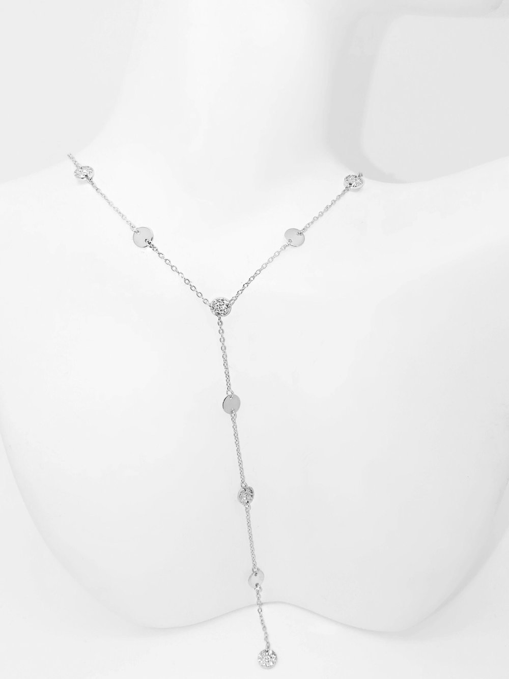 ALTERNATING CZ DISC LARIAT NECKLACE